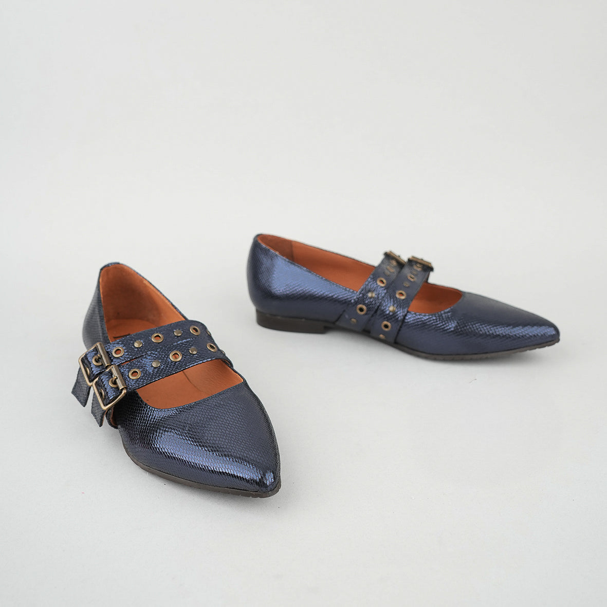 Harper Metallic Navy Flat Shoe by Esska Shoes Ltd