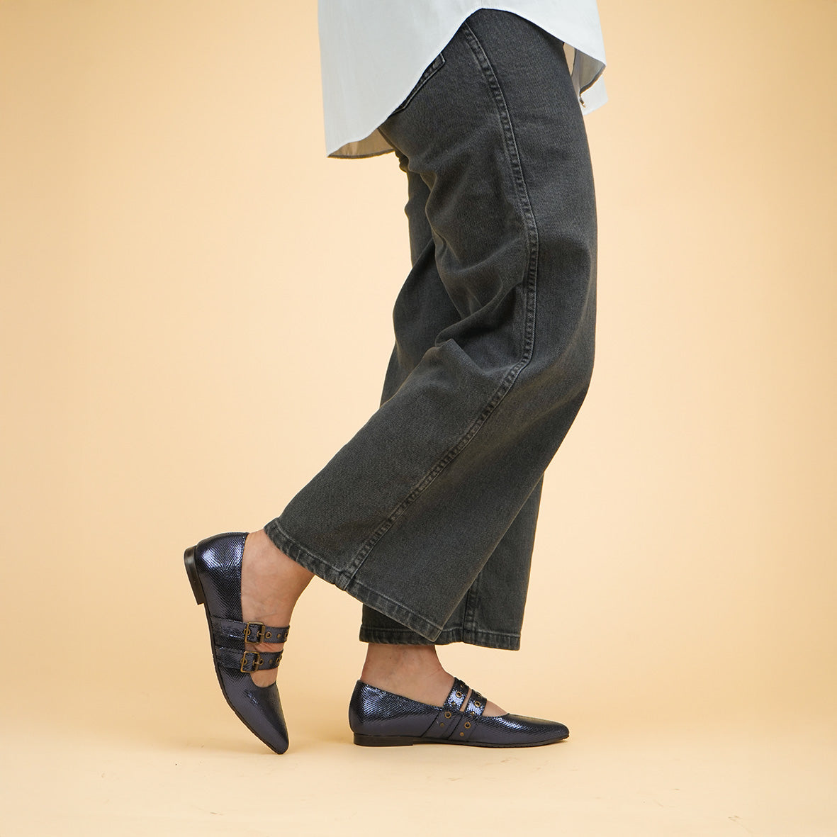 Harper Metallic Navy Flat Shoe by Esska Shoes Ltd