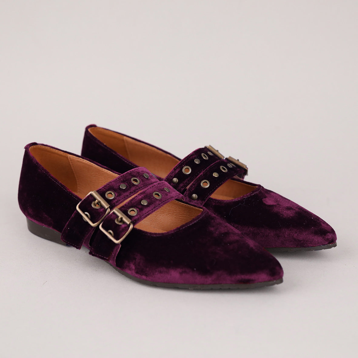 Harper WIDE Velvet Aubergine Flat Shoe by Esska Shoes Ltd