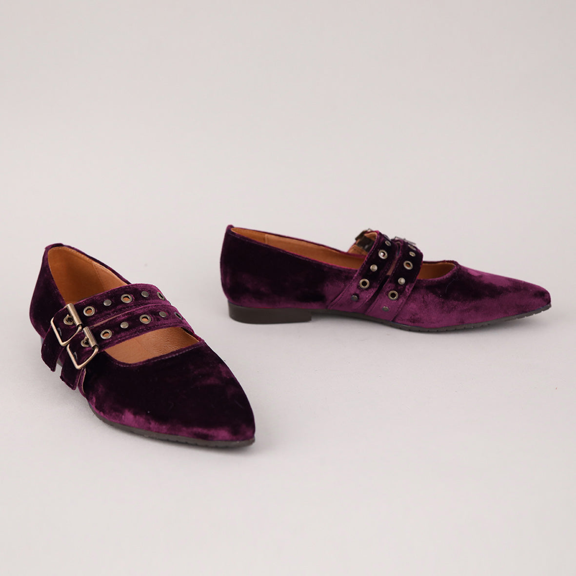 Harper WIDE Velvet Aubergine Flat Shoe by Esska Shoes Ltd
