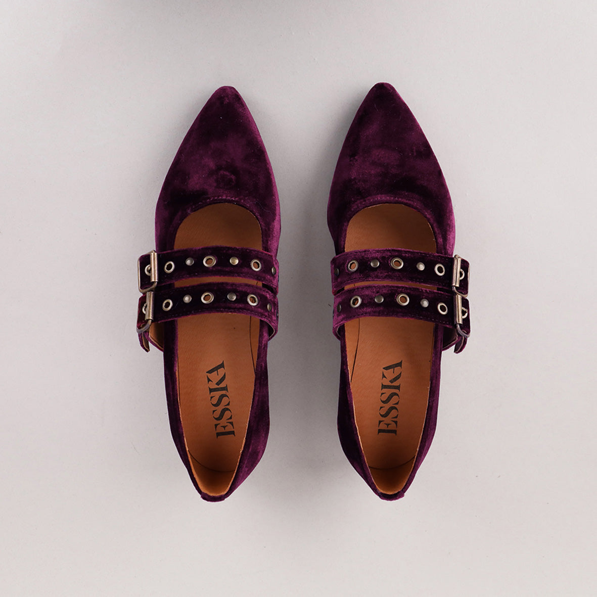 Harper WIDE Velvet Aubergine Flat Shoe by Esska Shoes Ltd