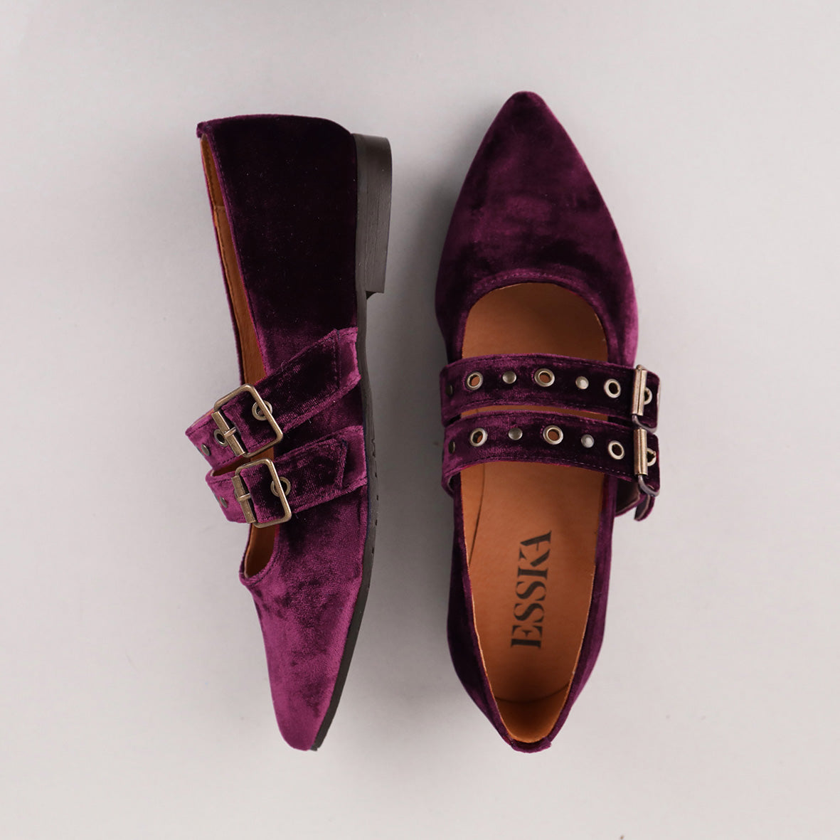 Harper WIDE Velvet Aubergine Flat Shoe by Esska Shoes Ltd