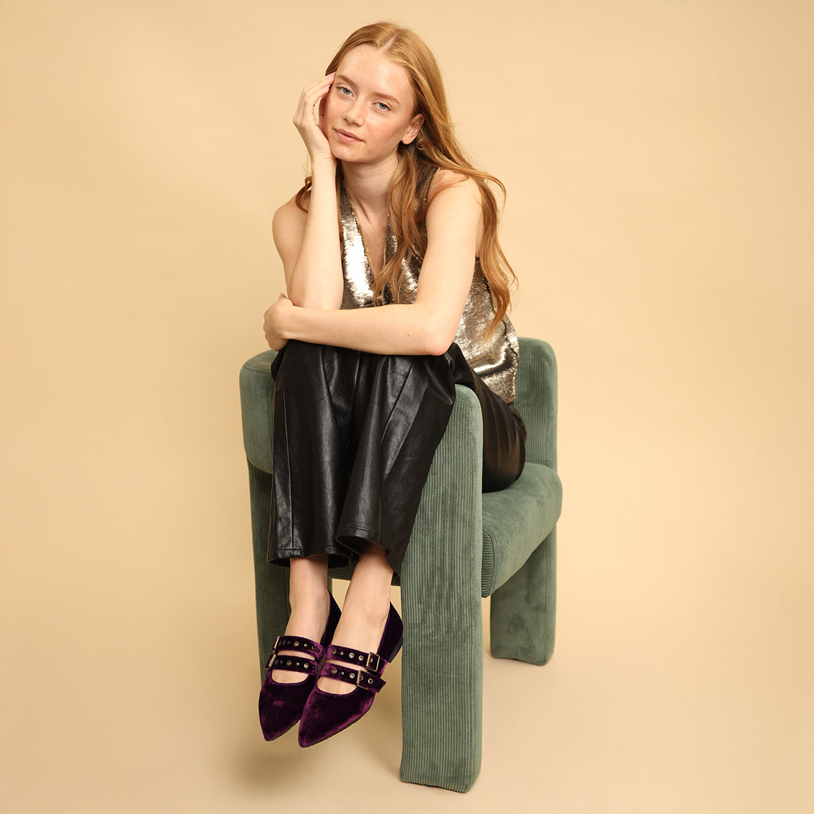 Harper WIDE Velvet Aubergine Flat Shoe by Esska Shoes Ltd