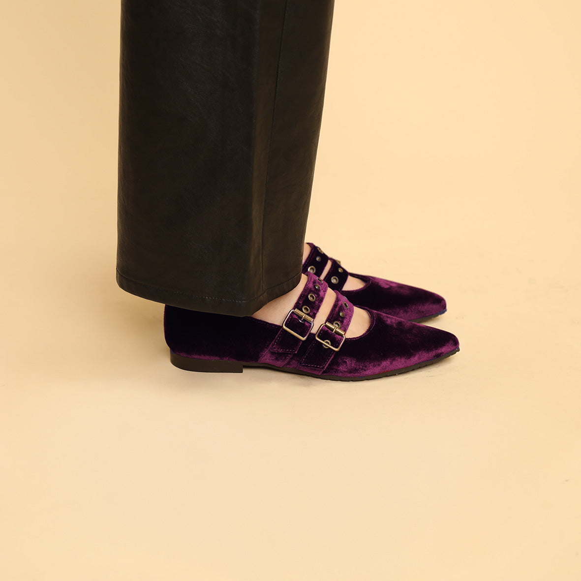 Harper WIDE Velvet Aubergine Flat Shoe by Esska Shoes Ltd