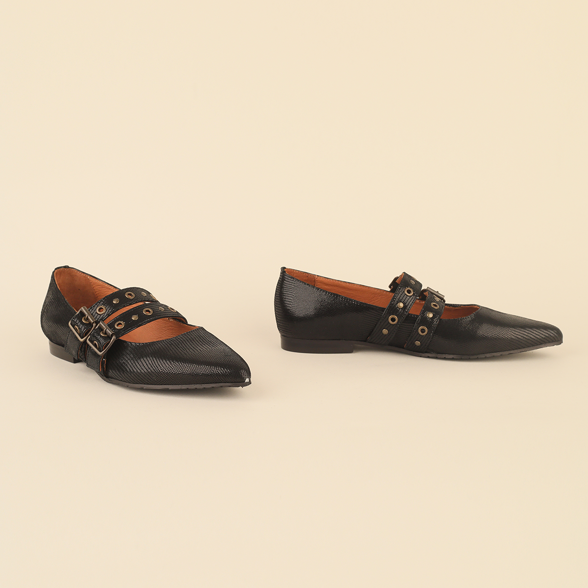 Harper Metallic Black Flat Shoe by Esska Shoes Ltd