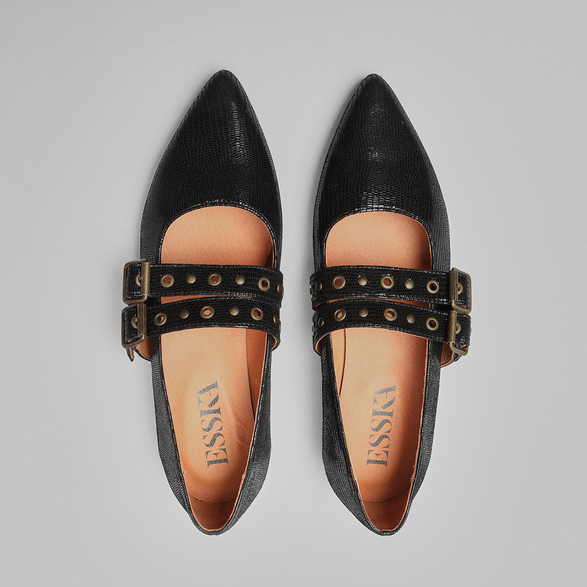 Harper WIDE Metallic Black Flat Shoe by Esska Shoes Ltd