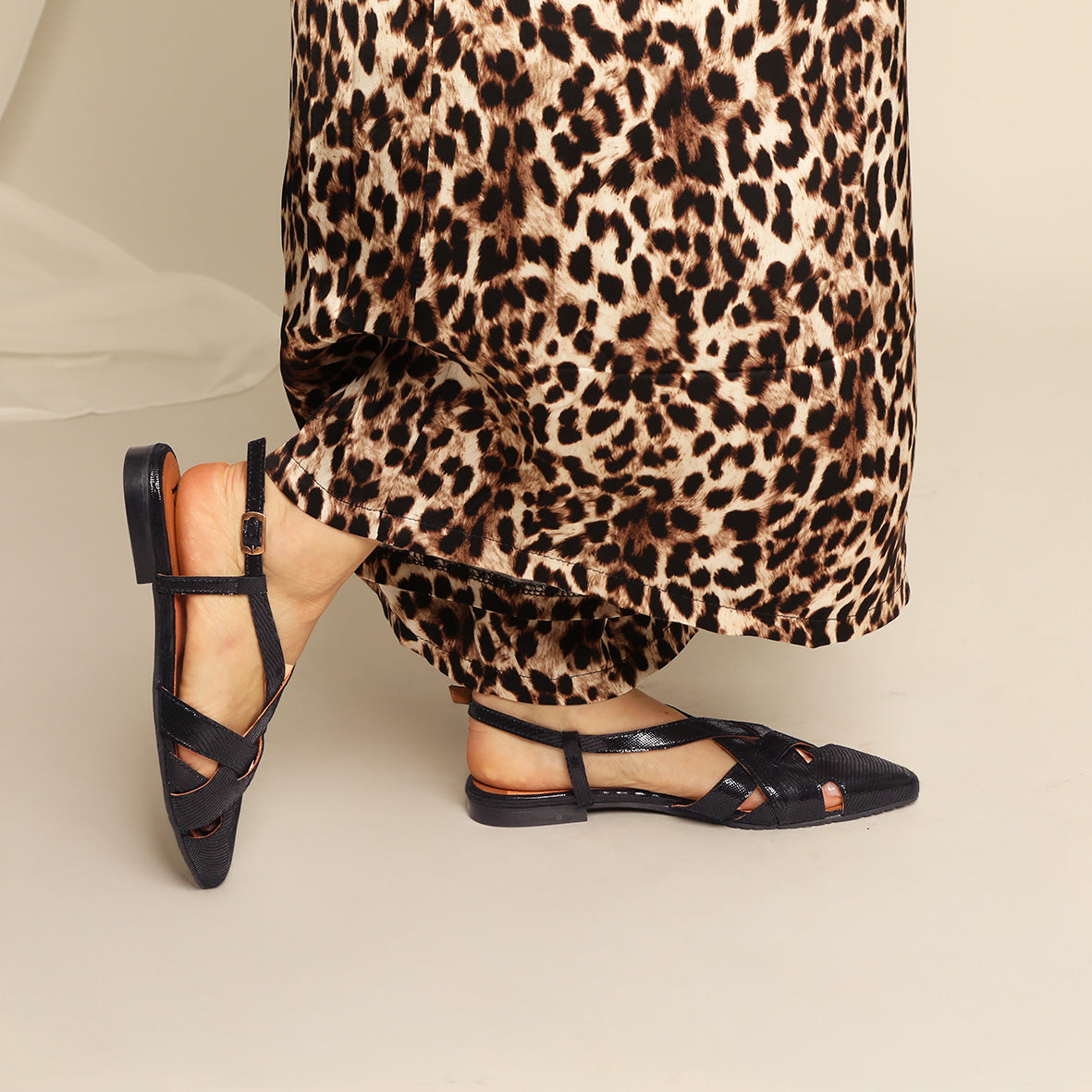 Heidi Metallic Black Flat Shoe by Esska