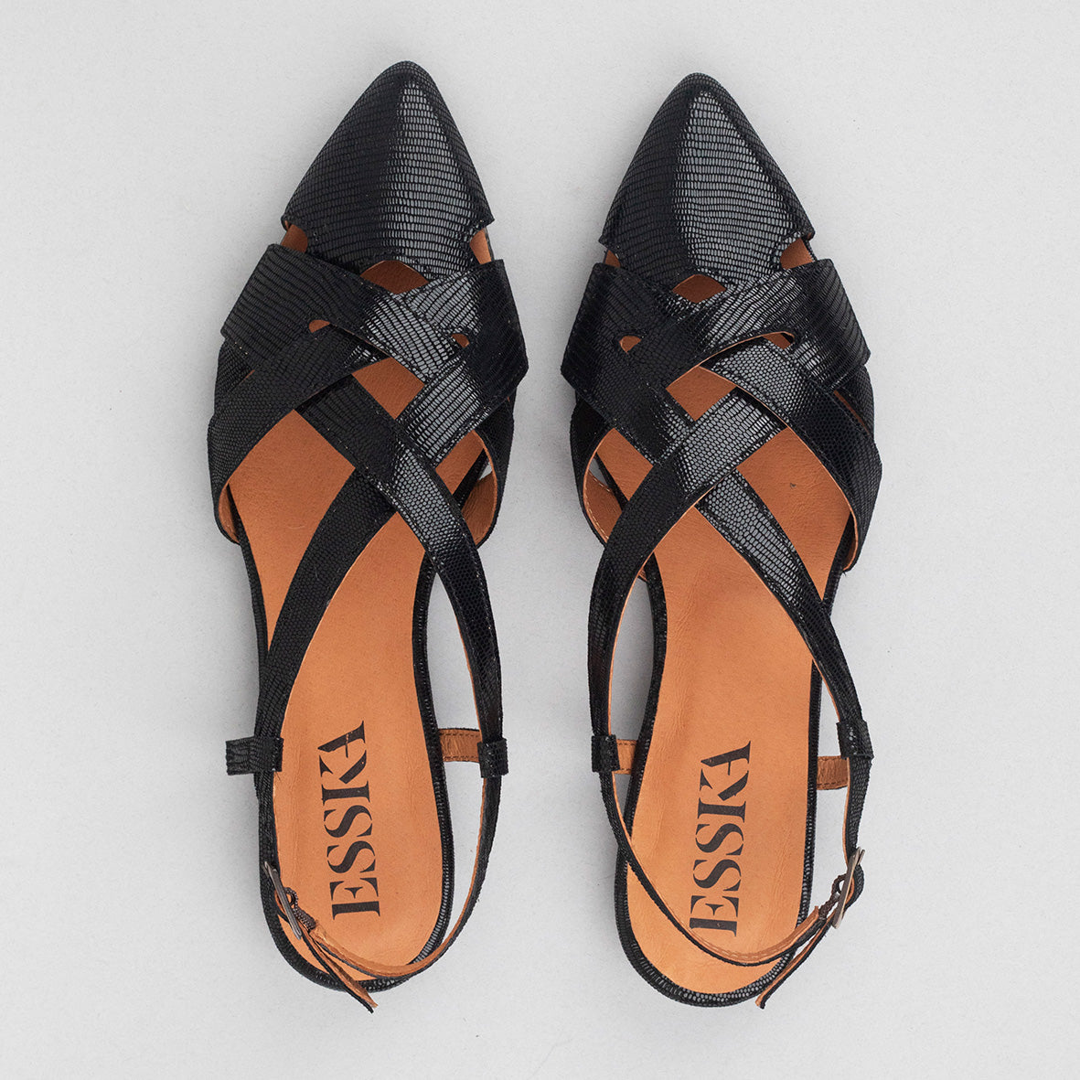 Heidi Metallic Black Flat Shoe by Esska