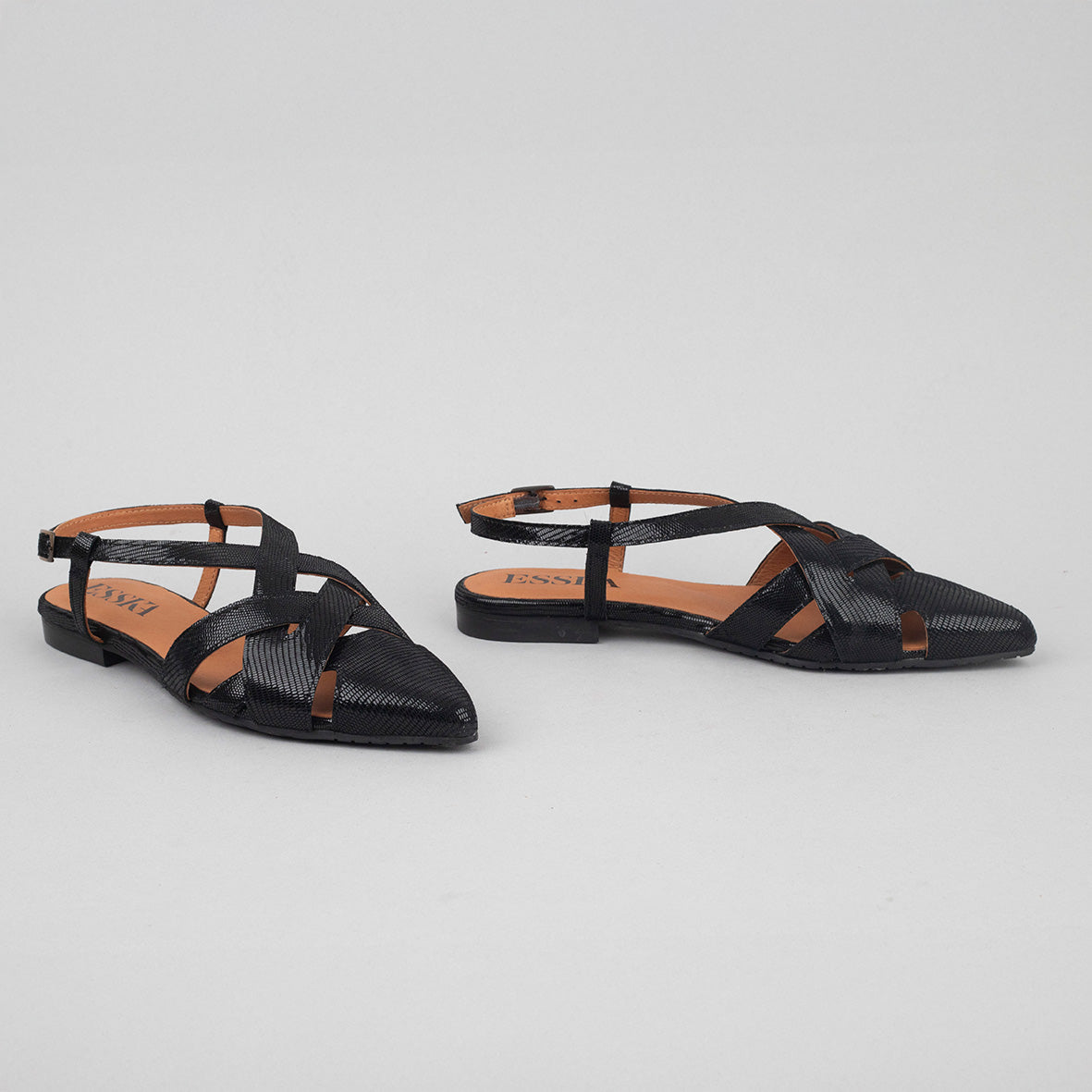 Heidi Metallic Black Flat Shoe by Esska