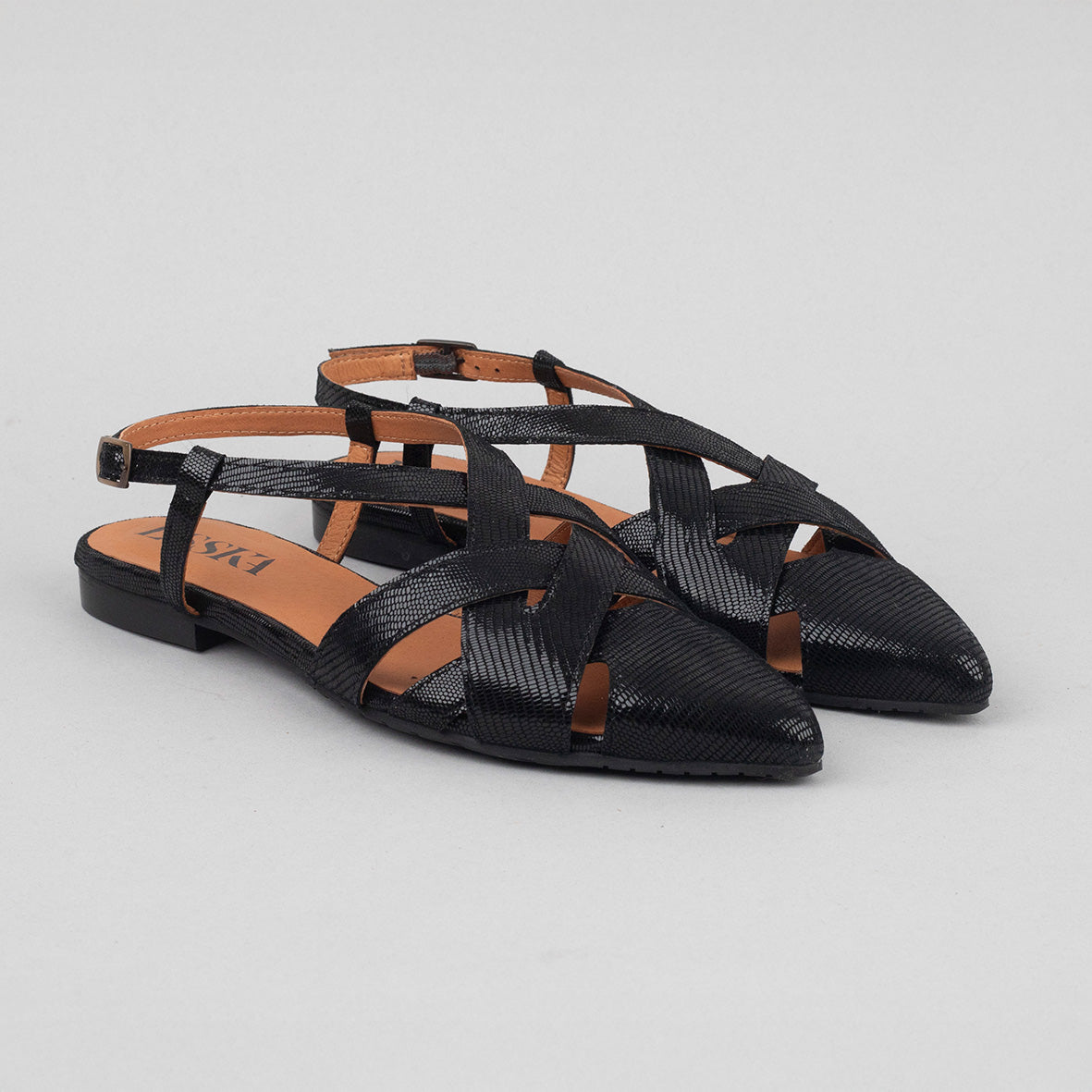 Heidi Metallic Black Flat Shoe by Esska