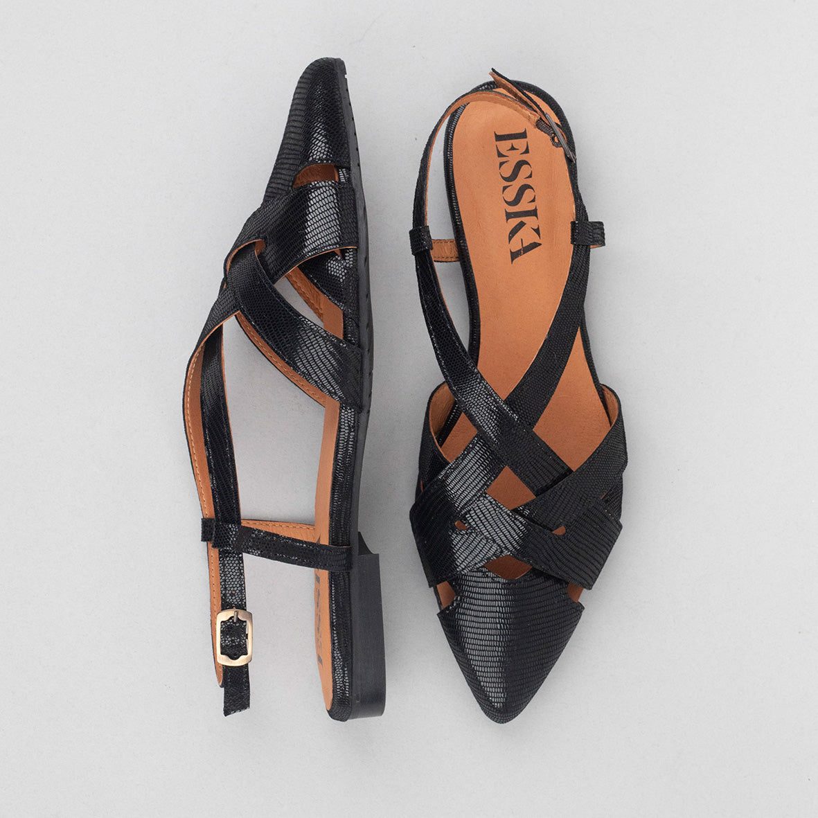 Heidi Metallic Black Flat Shoe by Esska