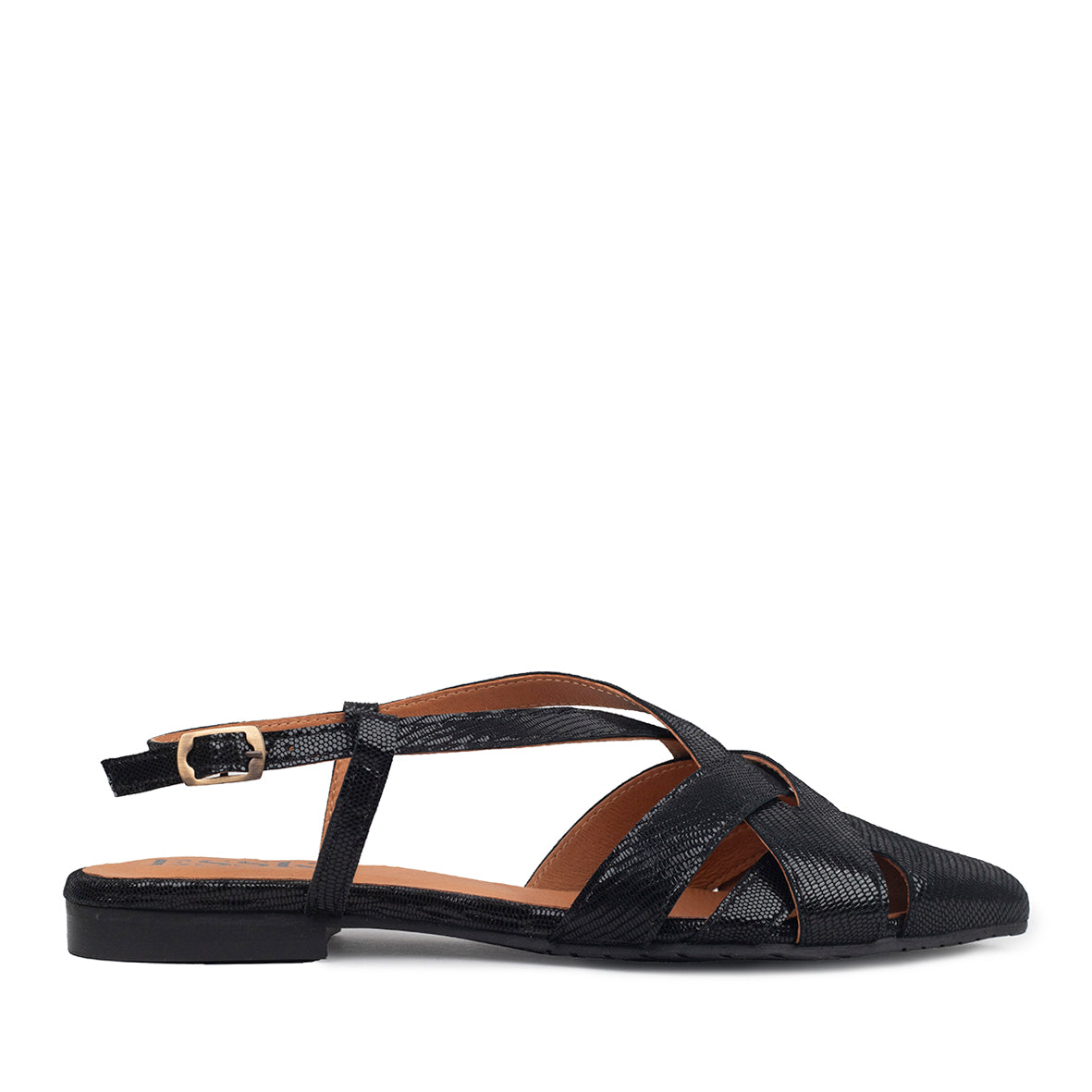 Heidi Metallic Black Flat Shoe by Esska