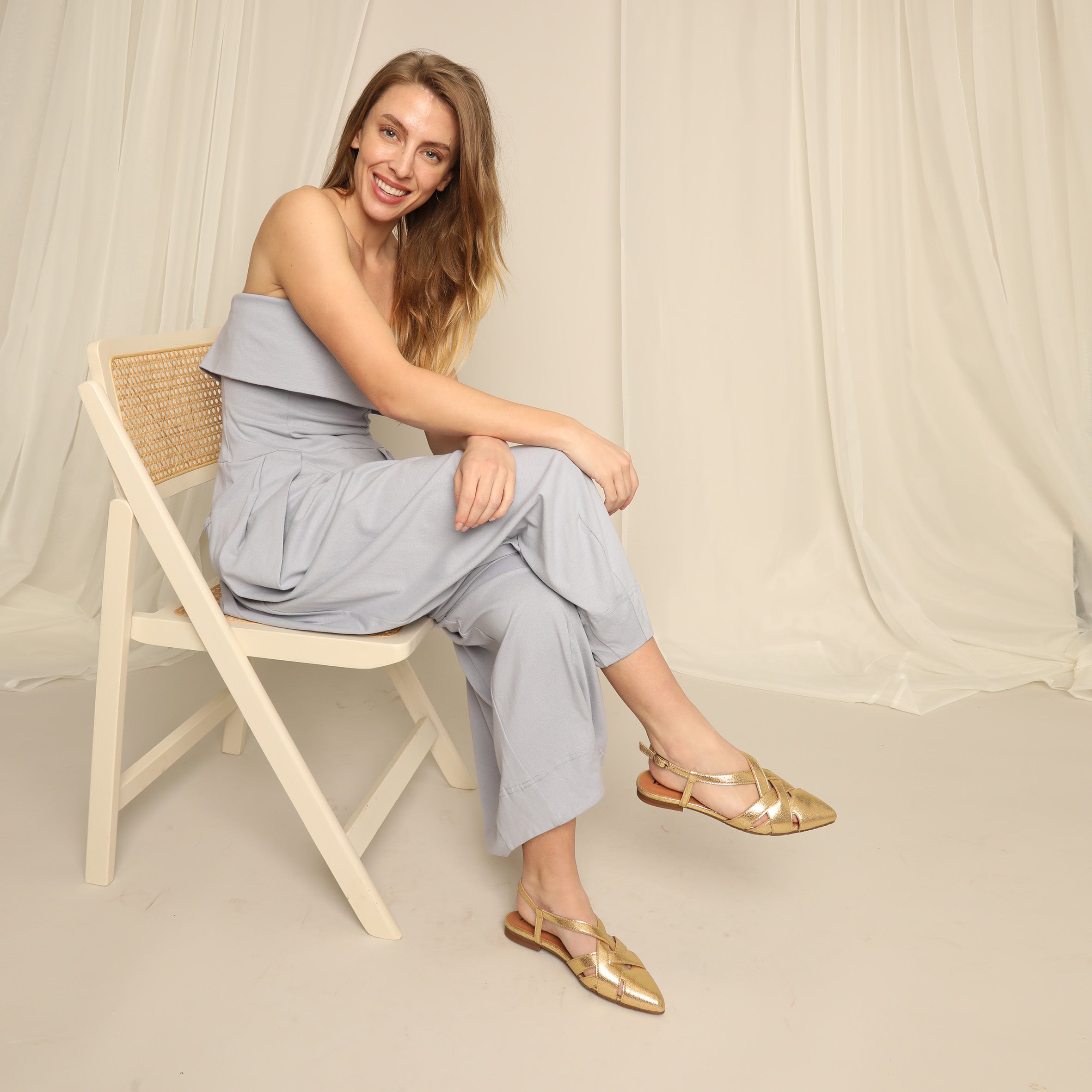 Heidi Vegan Gold Flat Shoe by Esska