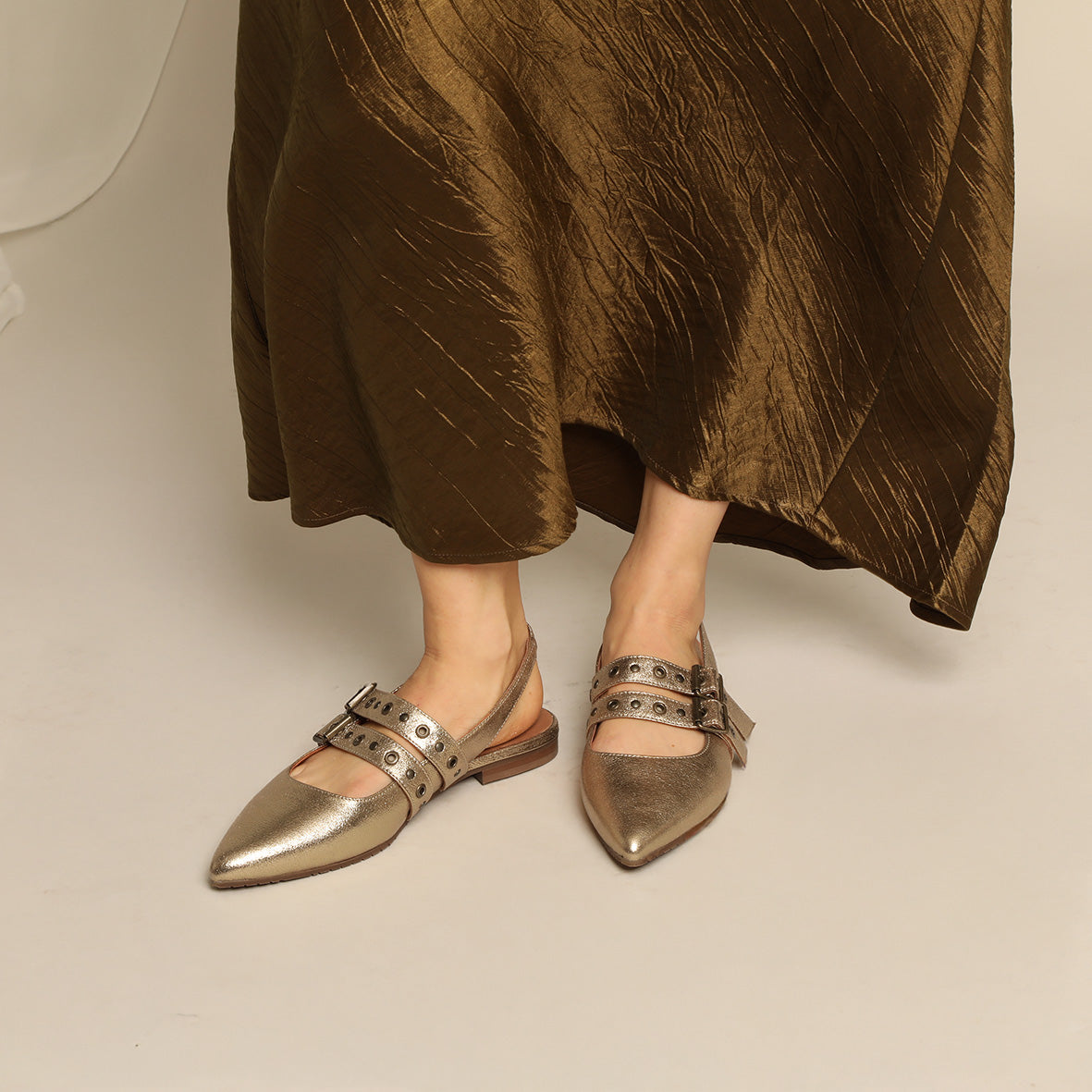 Hope WIDE Gold Dust Flat Shoe by Esska