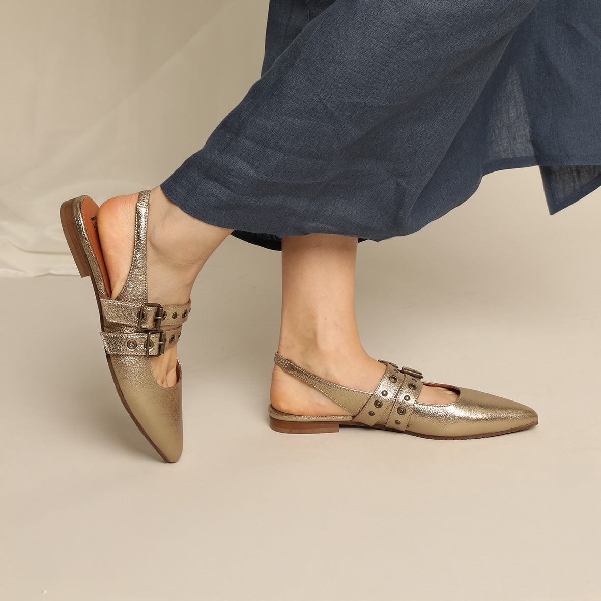 Hope WIDE Gold Dust Flat Shoe by Esska