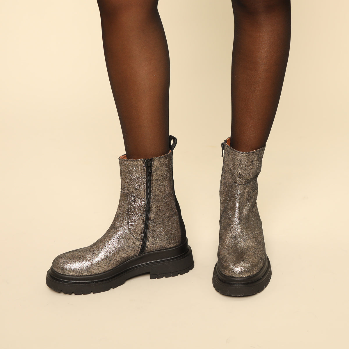 Hozier Metallic Iron Flat Boot by Esska