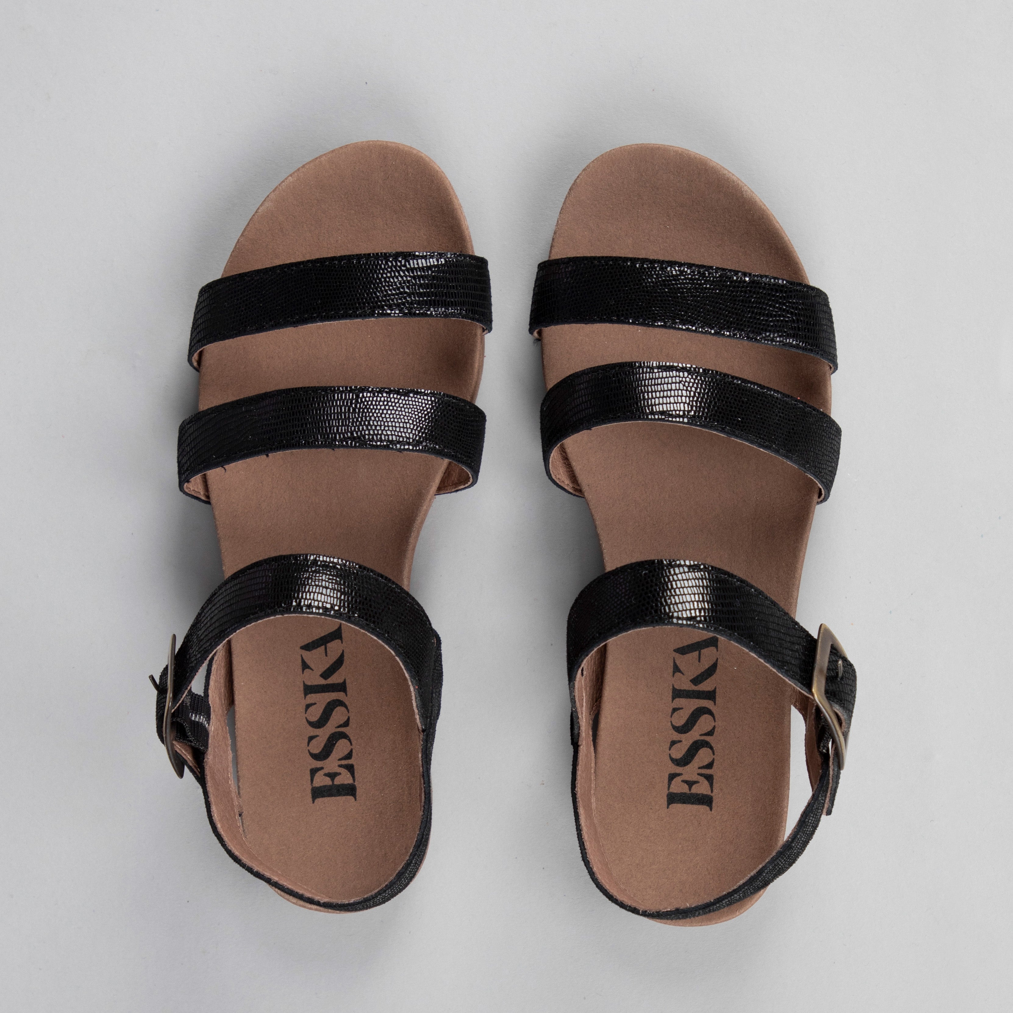 Ilona Black Flat Sandal by Esska