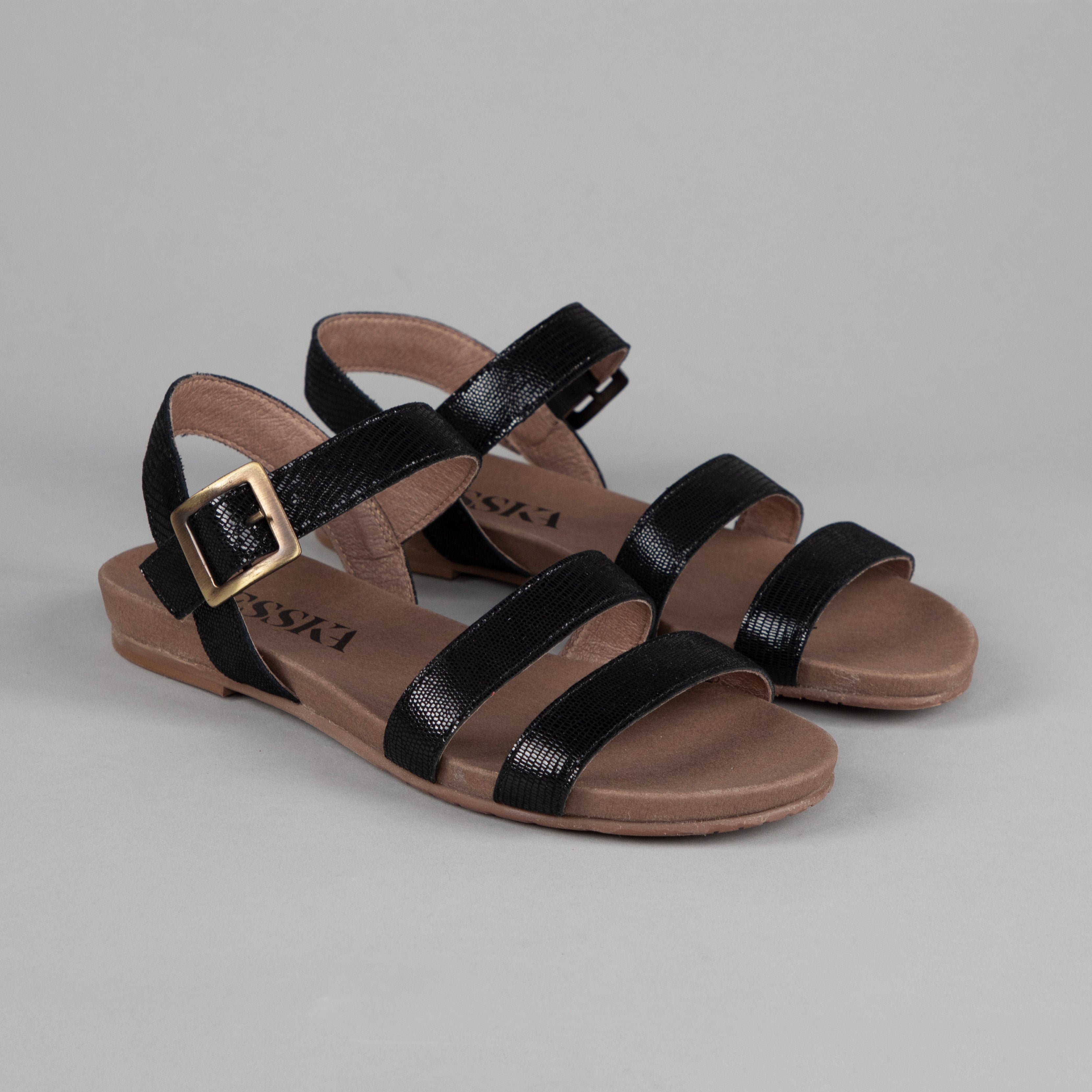 Ilona Black Flat Sandal by Esska