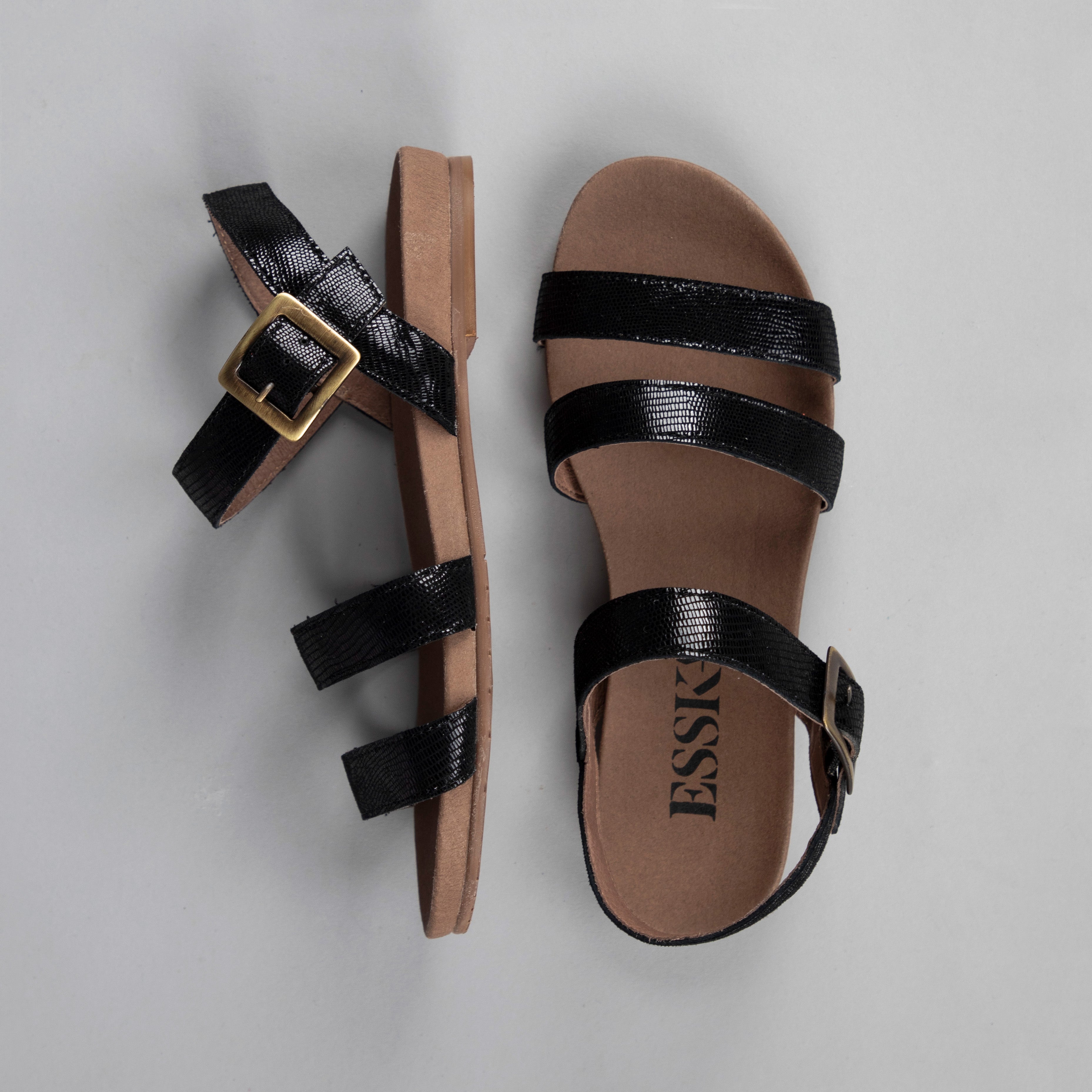 Ilona Black Flat Sandal by Esska