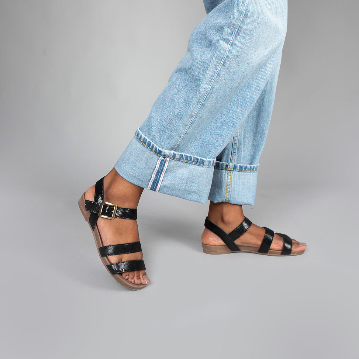 Ilona Black Flat Sandal by Esska