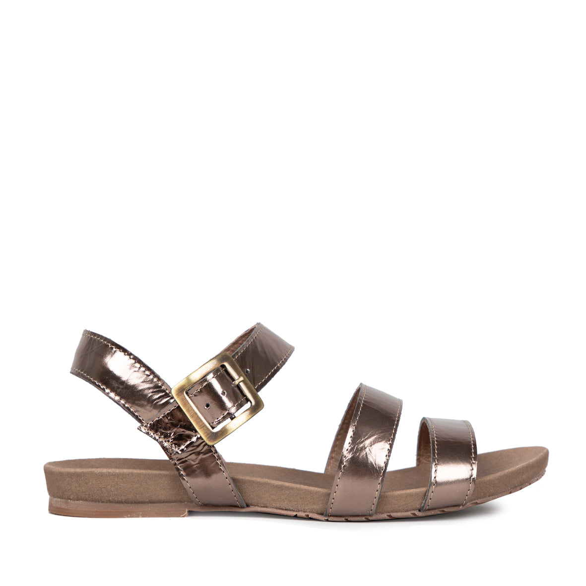 Ilona Coffee Metallic Flat Sandal by Esska