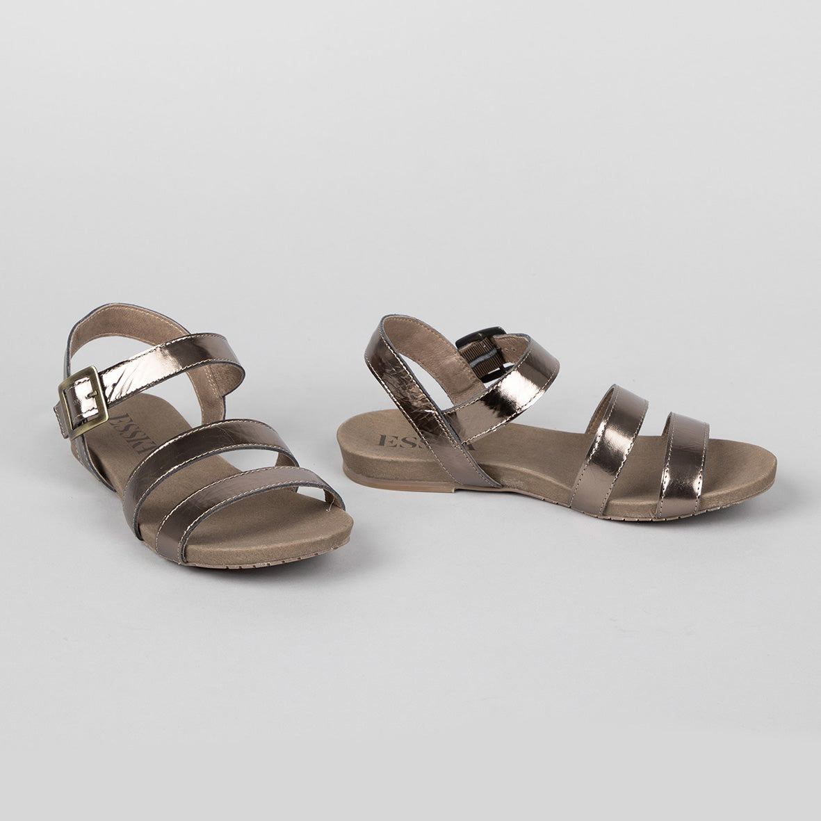 Ilona Coffee Metallic Flat Sandal by Esska