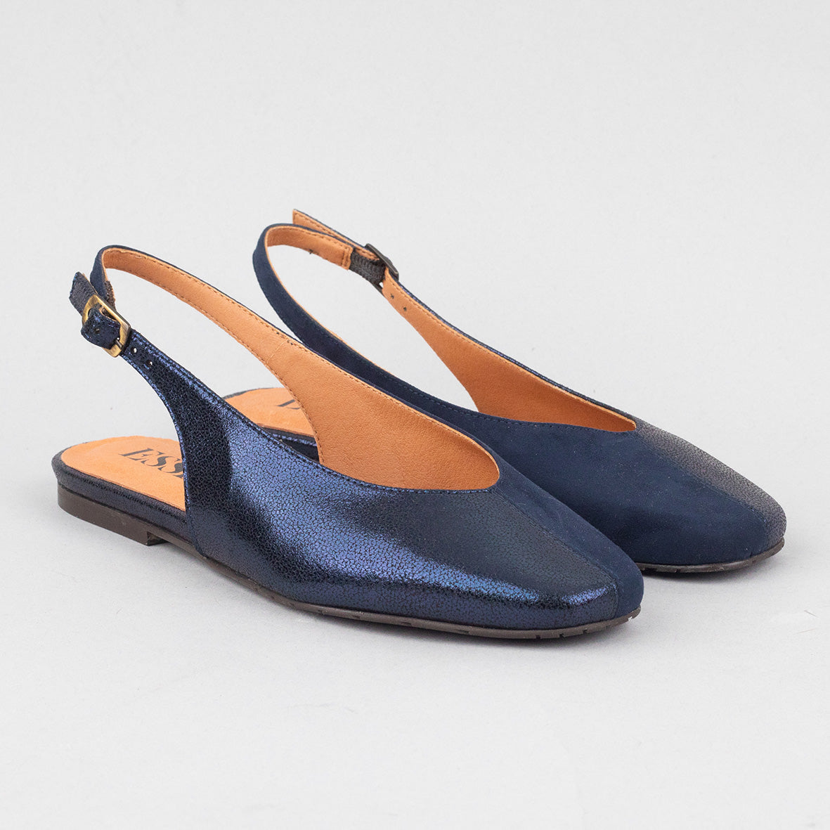 Imogen WIDE Vegan Metallic Navy Flat Shoe by Esska