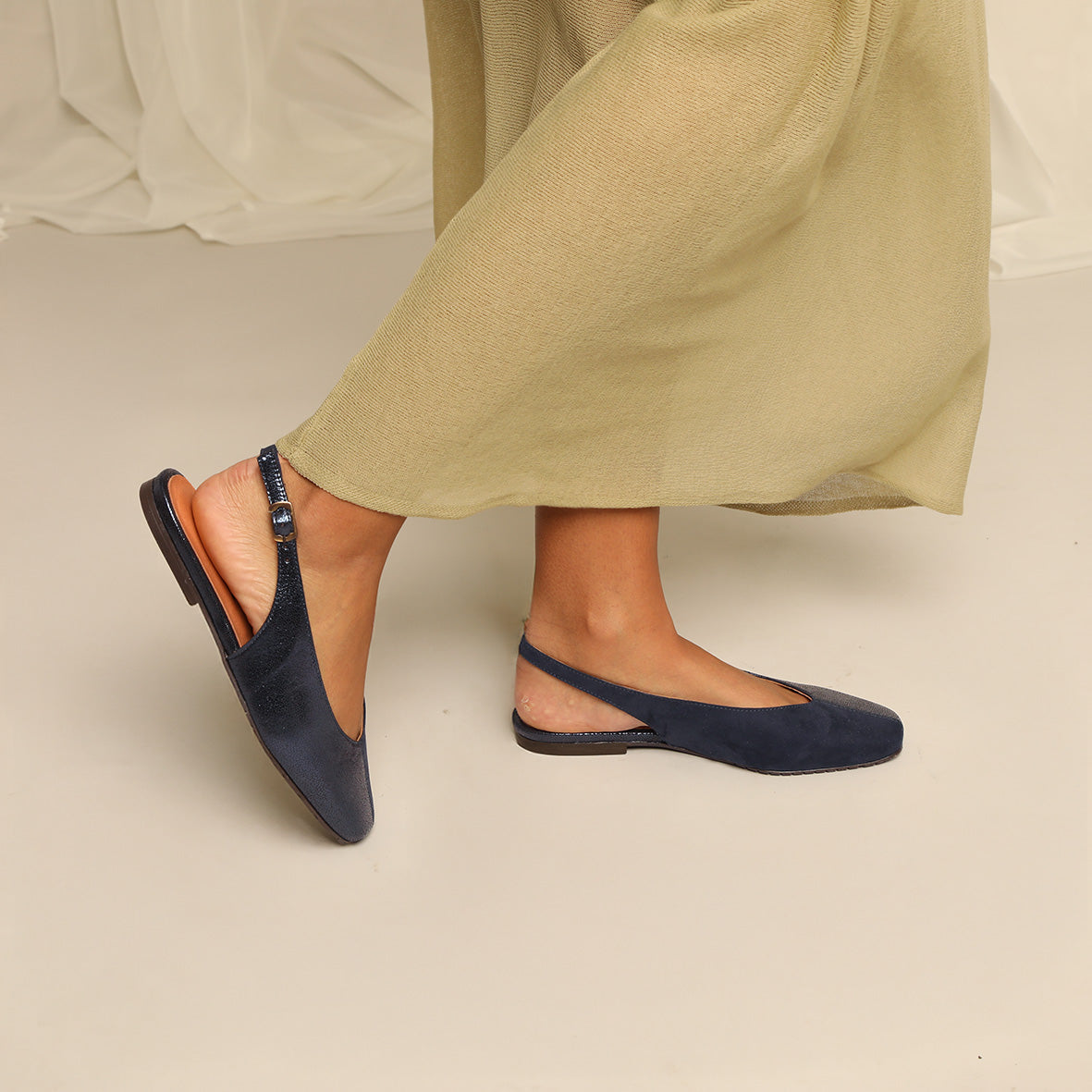 Imogen WIDE Vegan Metallic Navy Flat Shoe by Esska