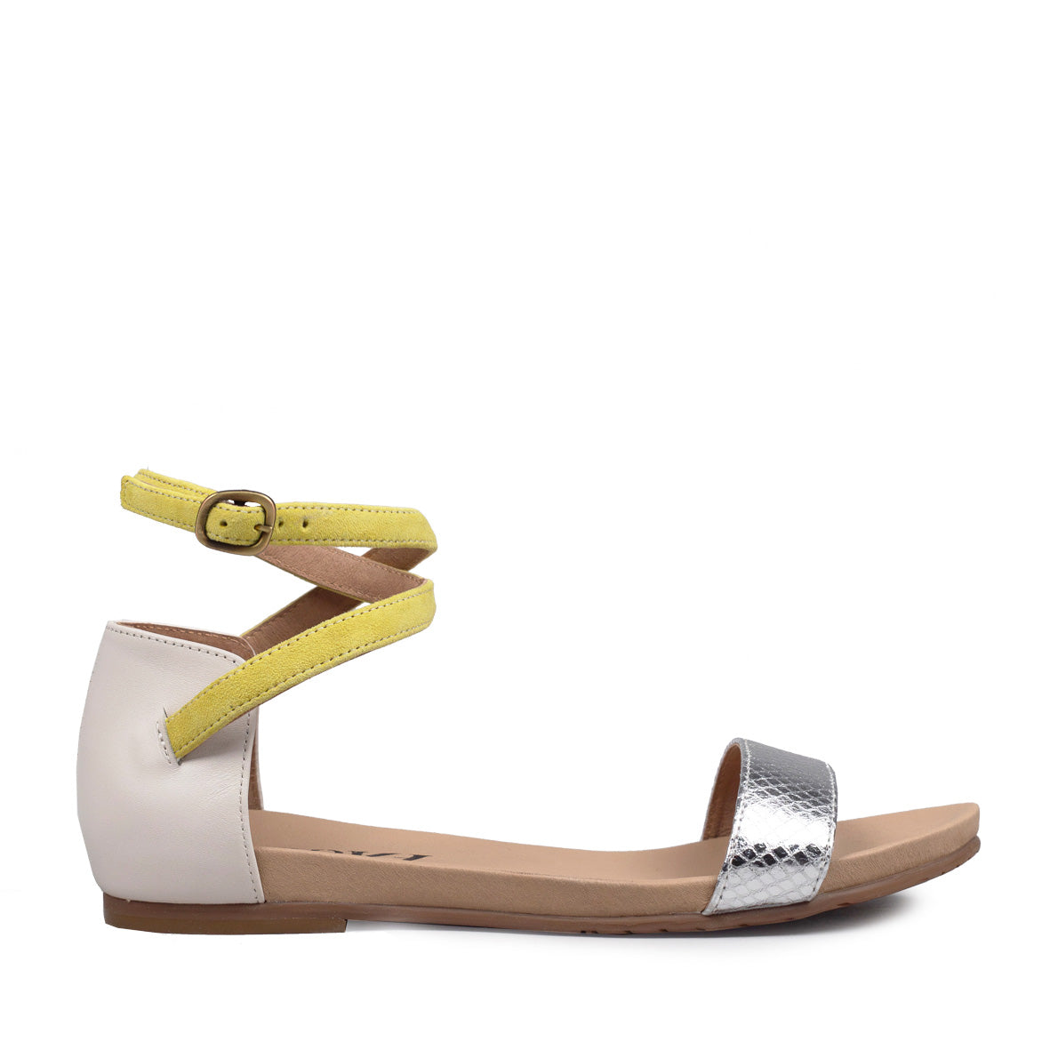 India Silver & Lemon Flat Sandal by Esska
