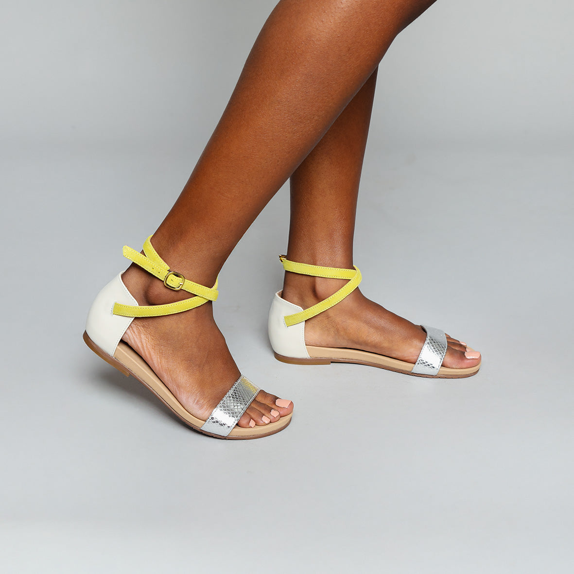 India Silver & Lemon Flat Sandal by Esska