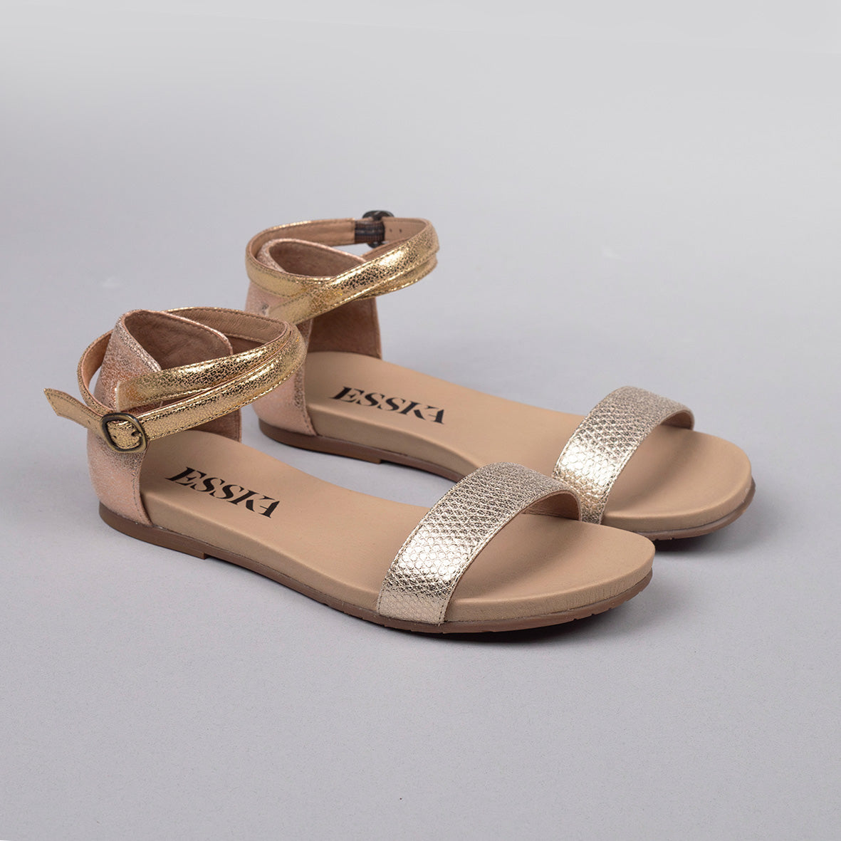 India Vegan Metallic Trio Flat Sandal by Esska