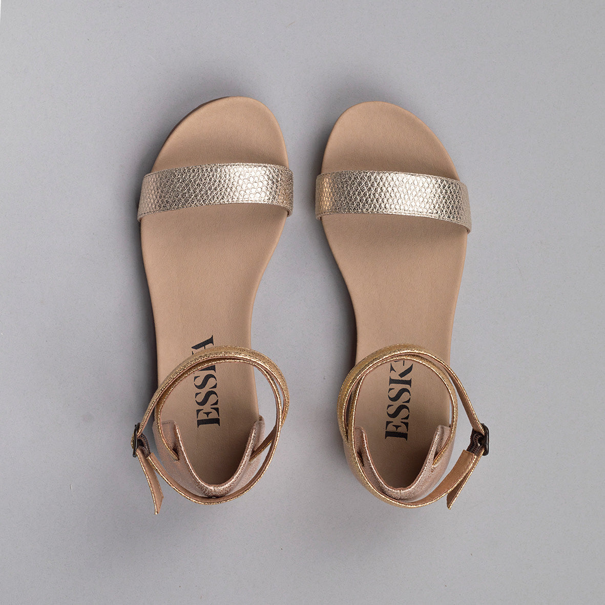 India Vegan Metallic Trio Flat Sandal by Esska