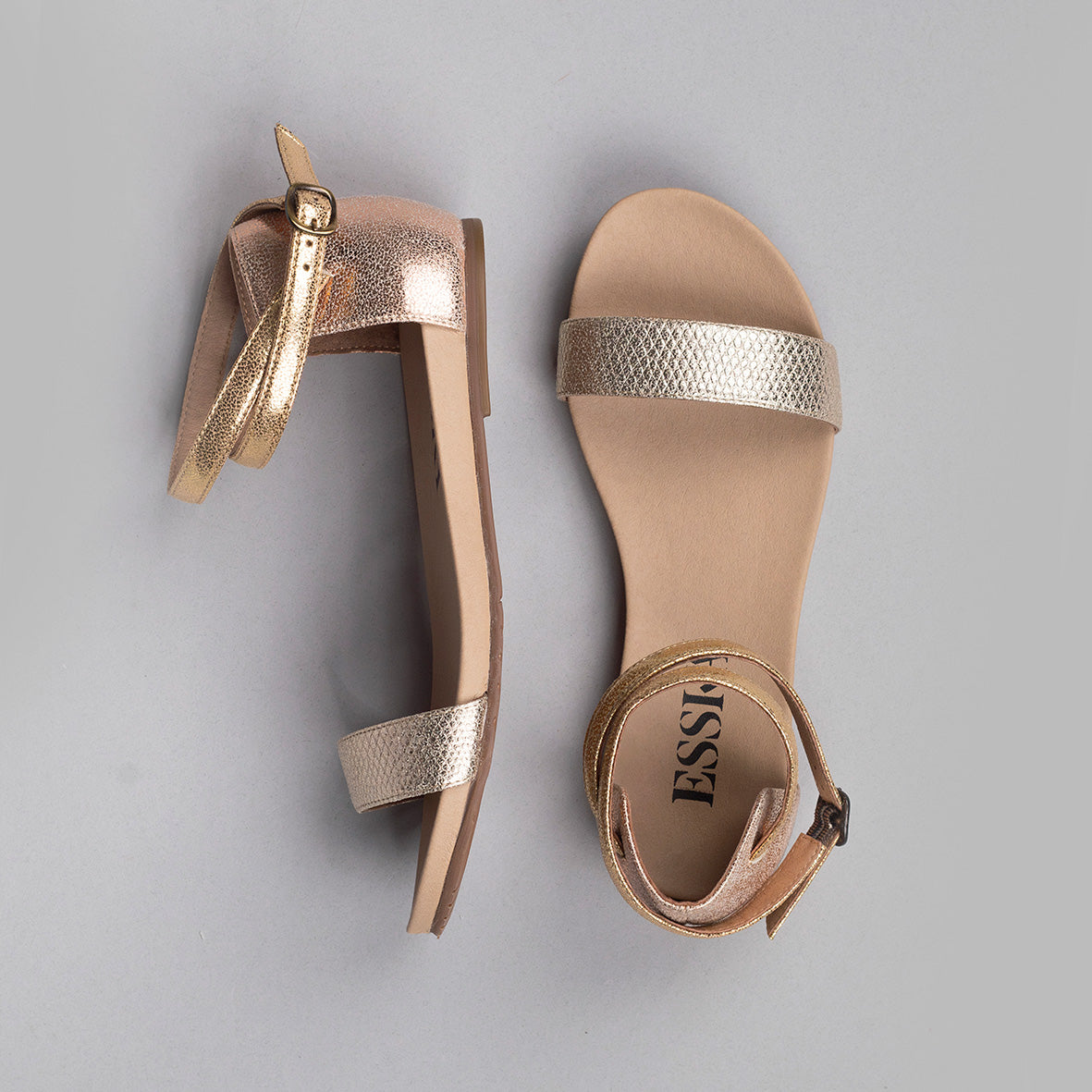 India Vegan Metallic Trio Flat Sandal by Esska