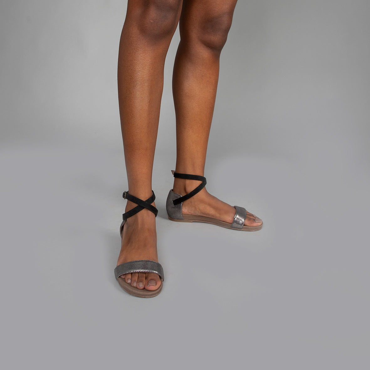India Vegan Anthracite Flat Sandal by Esska