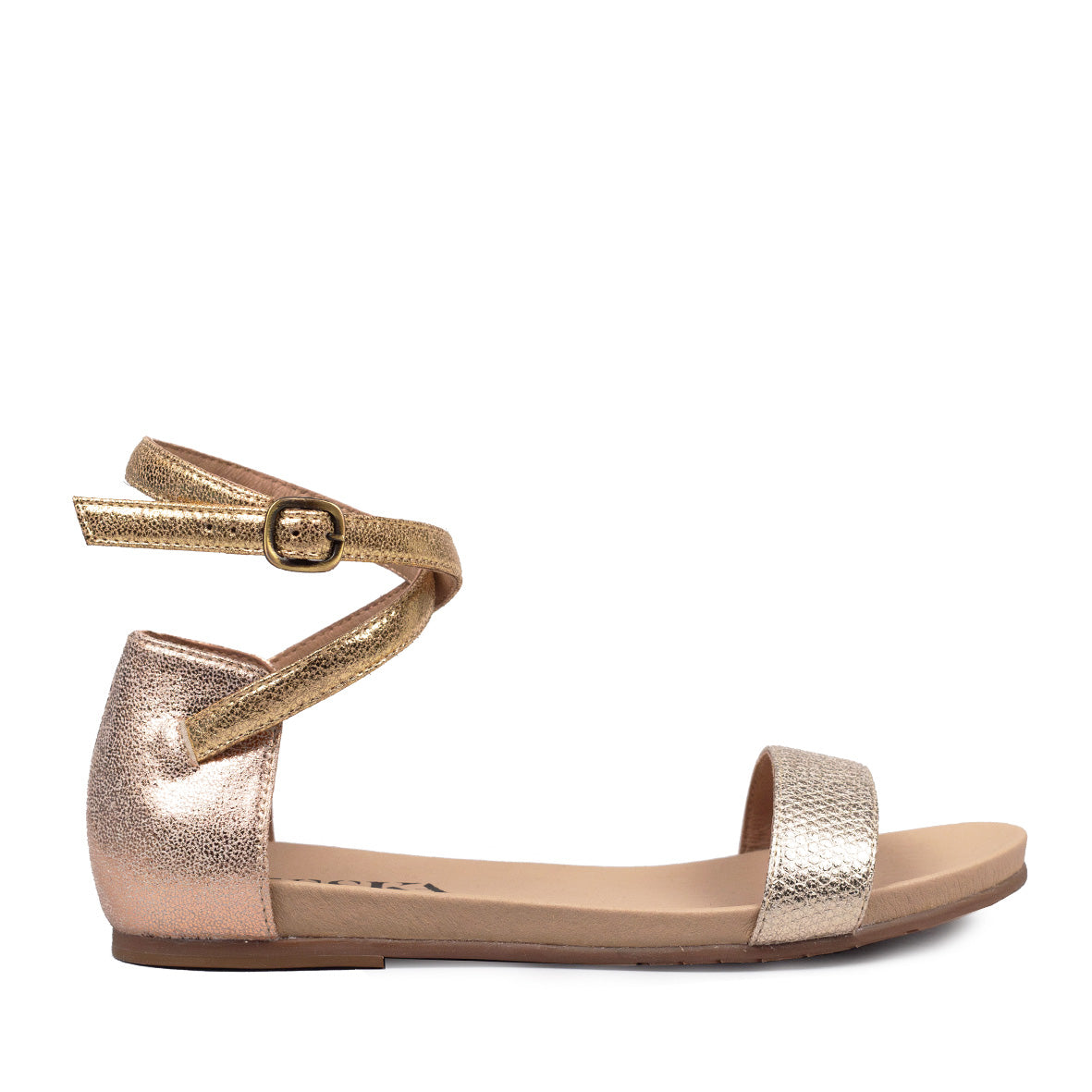 India Vegan Metallic Trio Flat Sandal by Esska