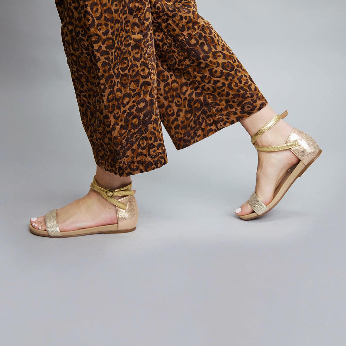 India Vegan Metallic Trio Flat Sandal by Esska