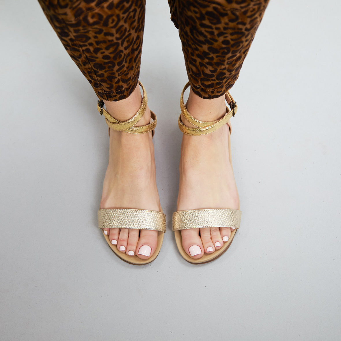 India Vegan Metallic Trio Flat Sandal by Esska