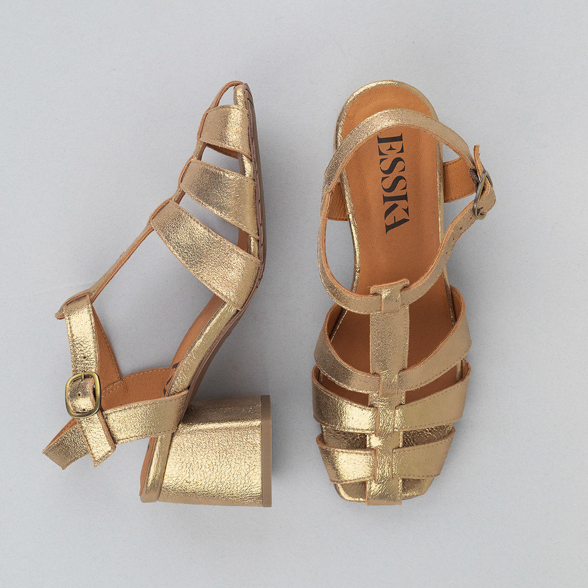 Jenny WIDE Gold Dust Mid Sandal by Esska