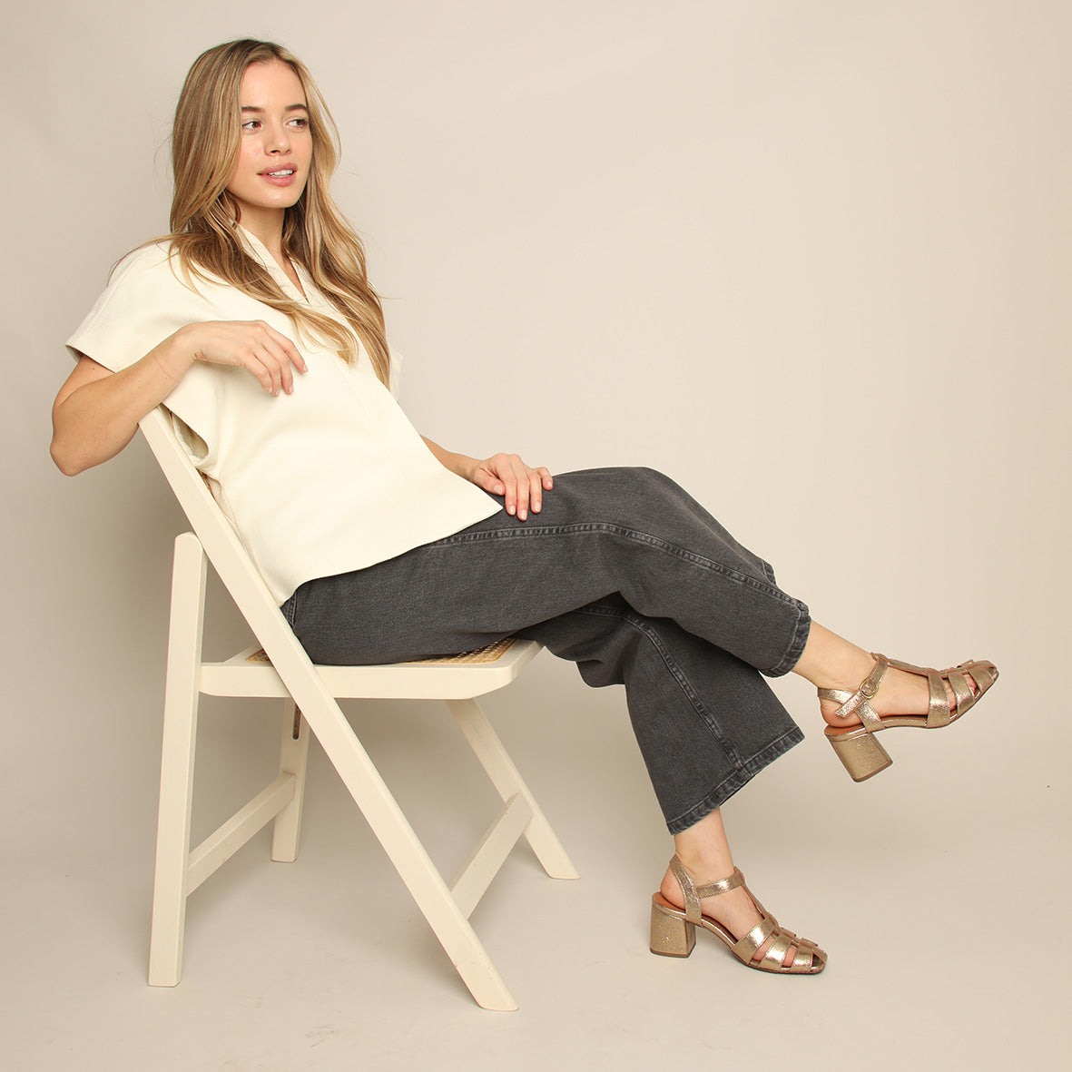 Jenny WIDE Gold Dust Mid Sandal by Esska