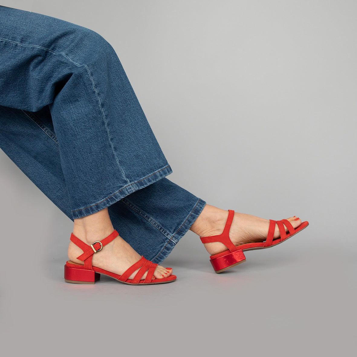 Jesse WIDE Red Low Sandal by Esska