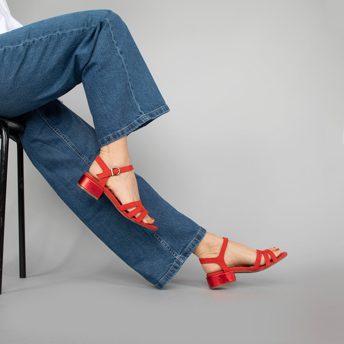 Jesse WIDE Red Low Sandal by Esska