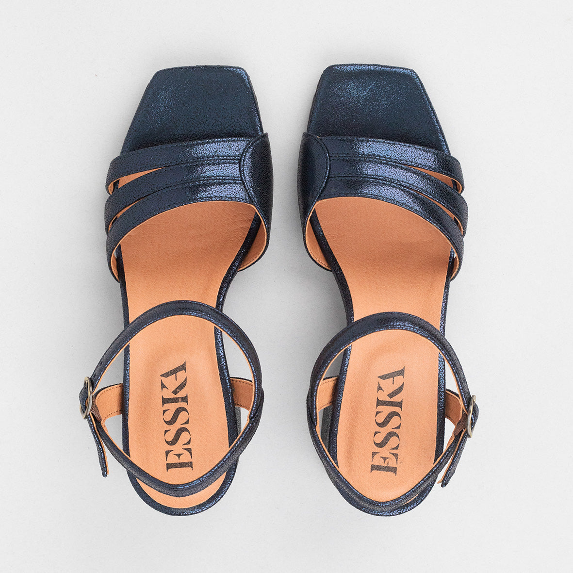 Joanne Vegan Metallic Navy Mid Sandal by Esska