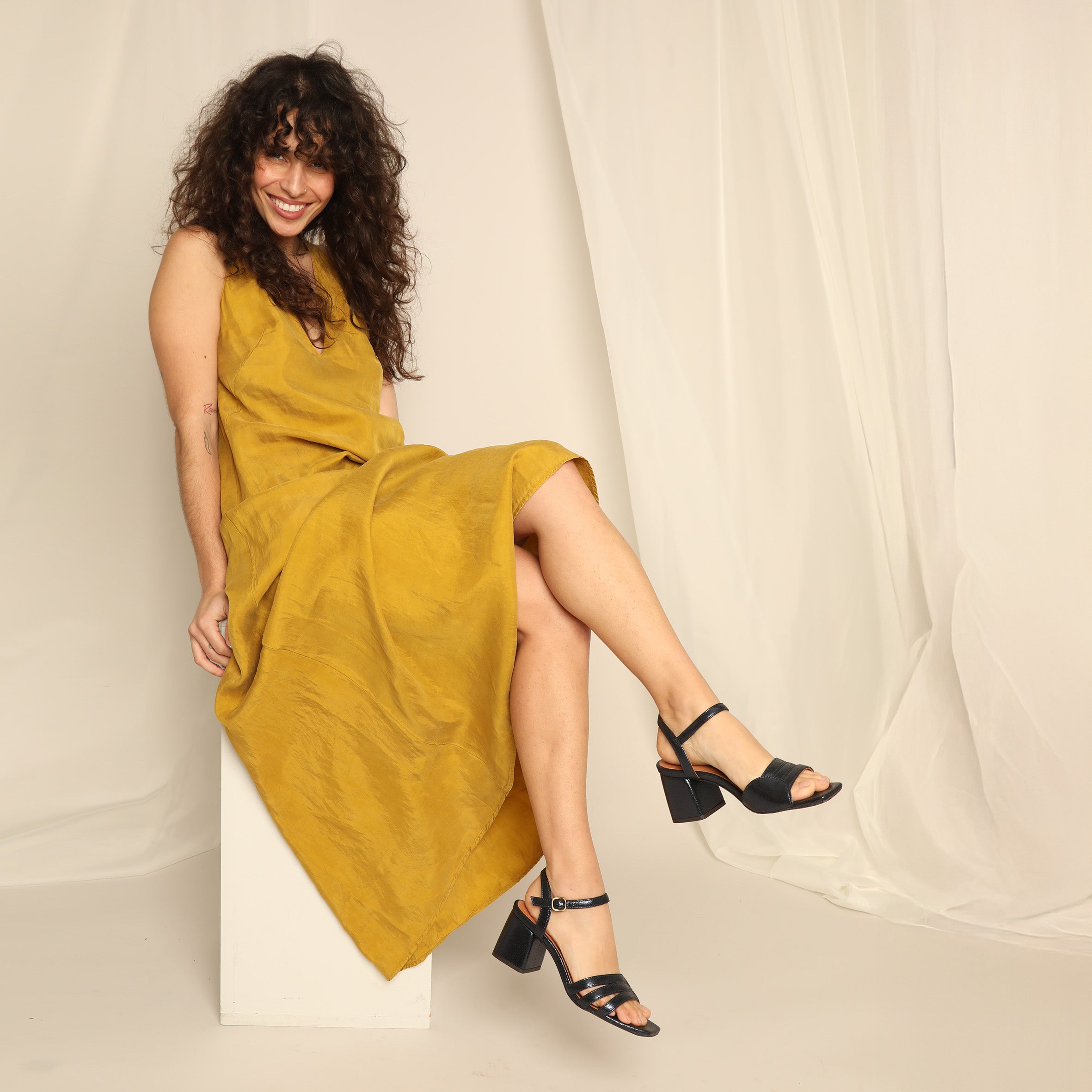 Joanne Vegan Metallic Navy Mid Sandal by Esska