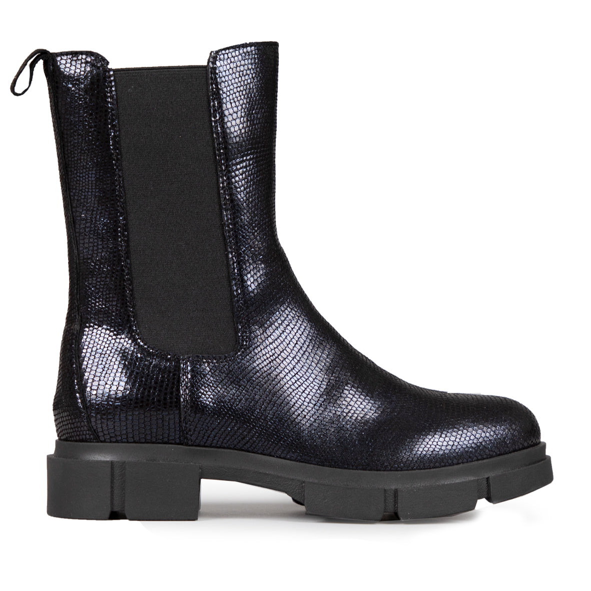 June Navy Metallic Flat Boot by Esska
