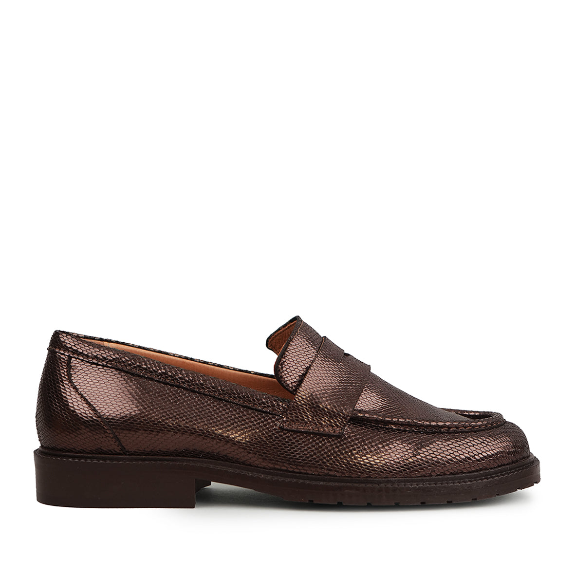 Kath Metallic Dark Brown Flat Shoe by Esska Shoes Ltd