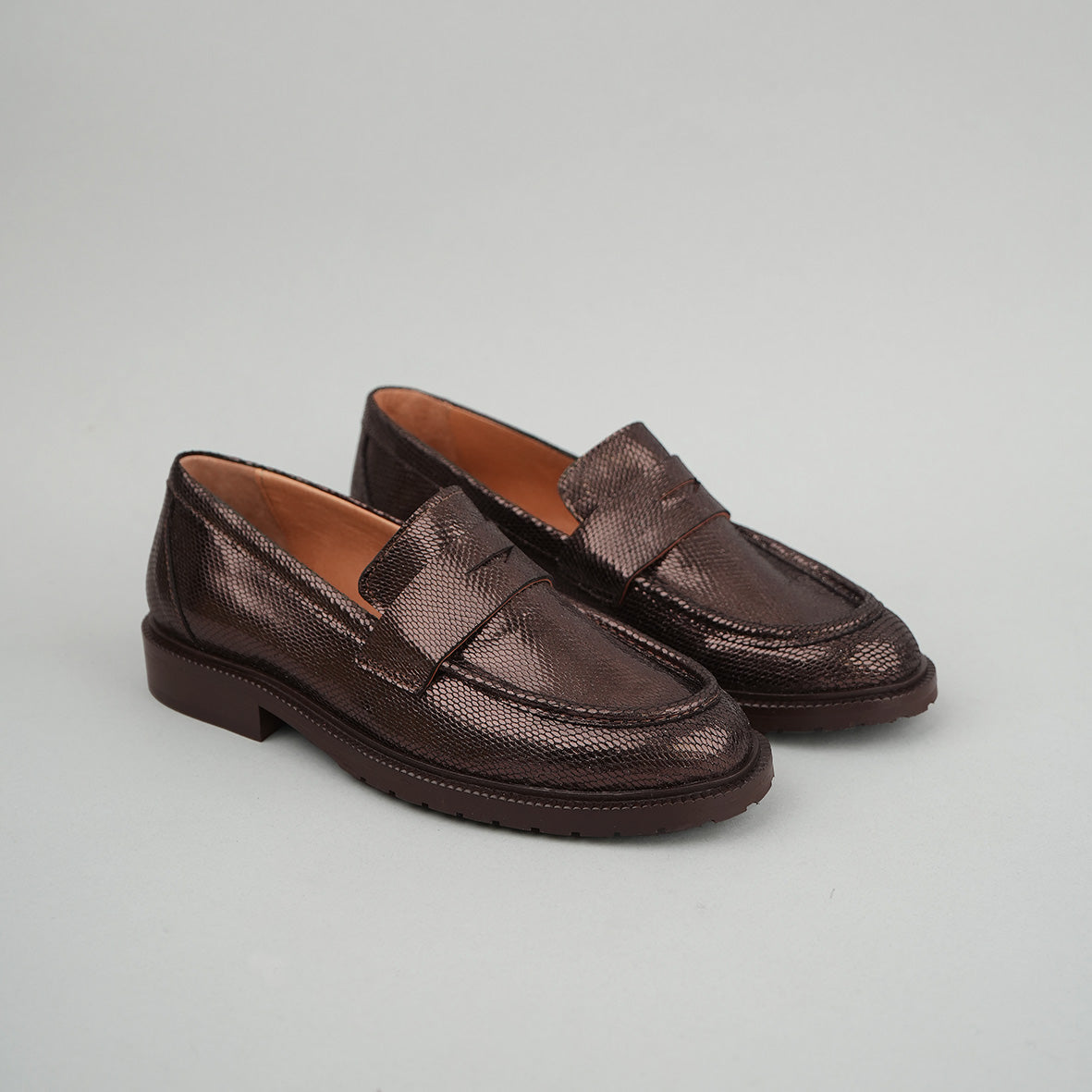 Kath Metallic Dark Brown Flat Shoe by Esska Shoes Ltd