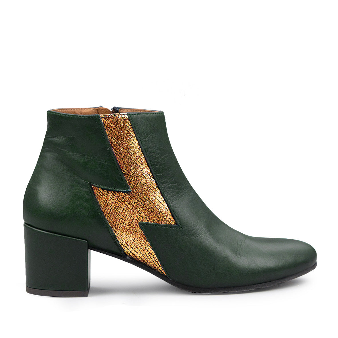 Green block heel store boots