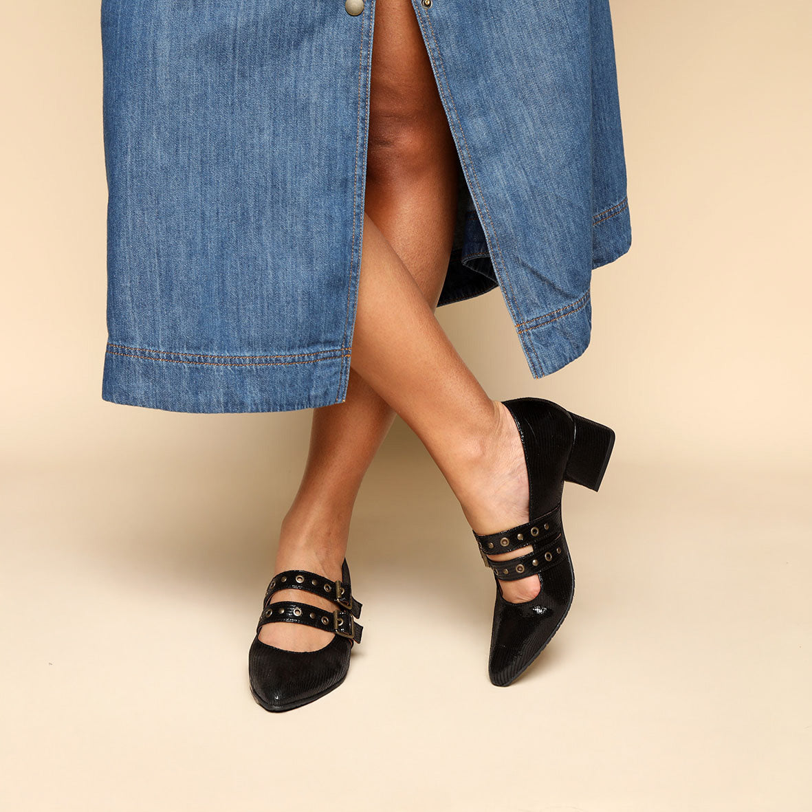 Larissa Metallic Black Low Shoe by Esska Shoes Ltd