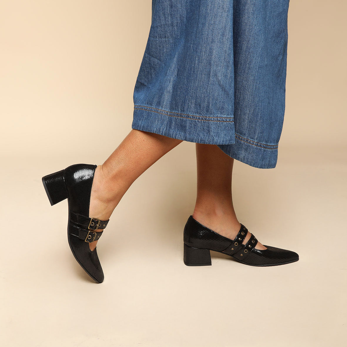 Larissa Metallic Black Low Shoe by Esska Shoes Ltd