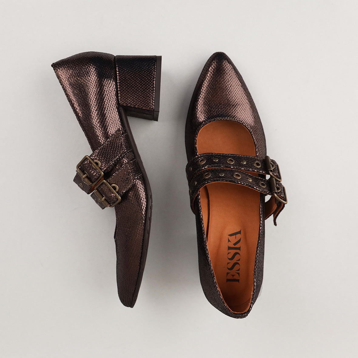 Larissa Metallic Dark Brown Low Shoe by Esska Shoes Ltd